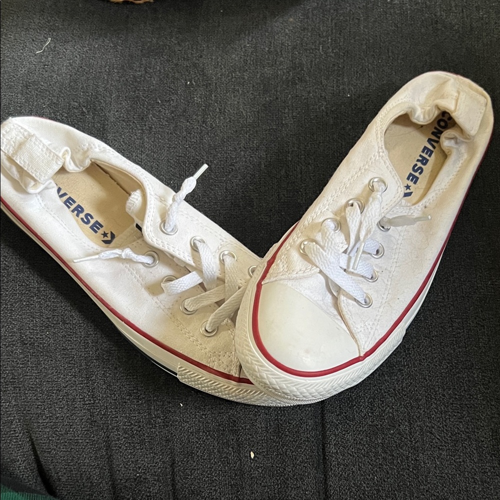 Converse Off-White Canvas Sneakers with Red Trim